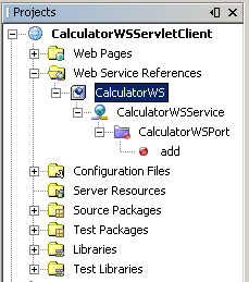 New web service client in servlet displayed in the Projects window