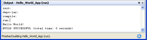 The program prints Hello World! to the Output window (along with other output from the build script).