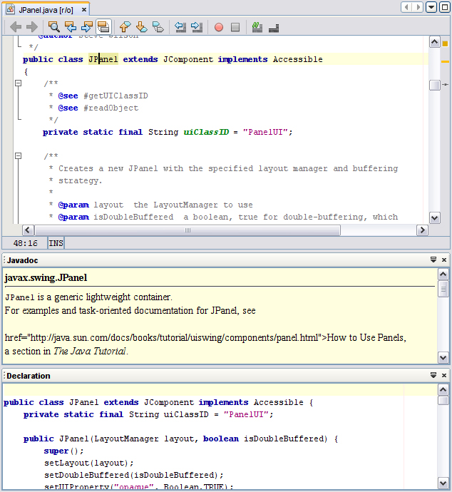 Javadoc and Declaration windows